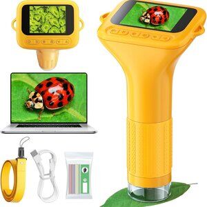 Microscope for Kids with 12 Slides, 100X-1000X 1080P Digital Handheld Kids Micro